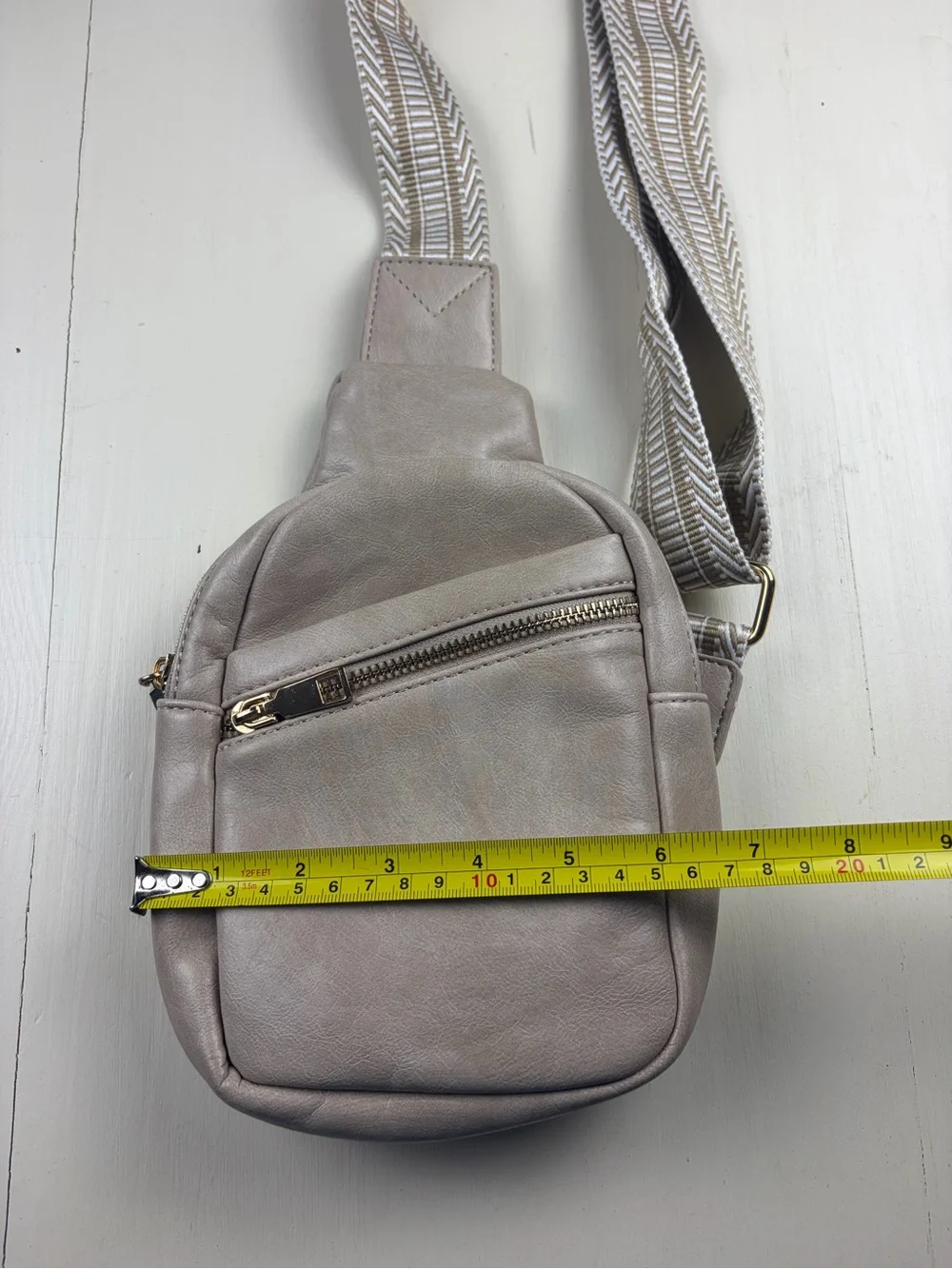Neutral Taupe Crossbody Sling Bag with Chevron Strap